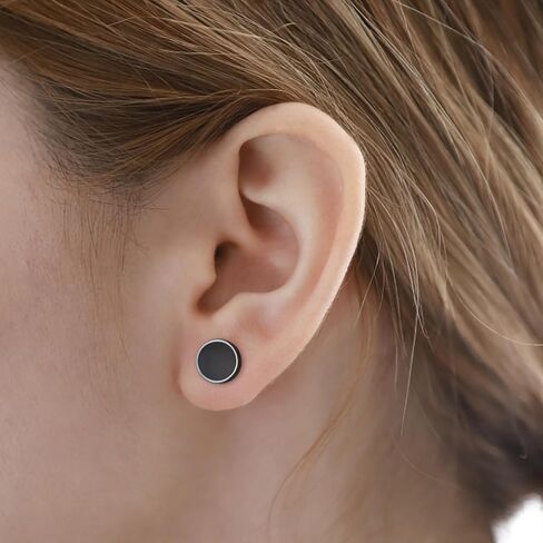 FEEL STYLE 925 الفضة الاسترليني / الفولاذ المقاوم للصدأ فايكنغ رون أقراط للرجال النساء الطبيعية الأسود الجزع شقة الظهر أقراط مجوهرات هدايا هيبوالرجينيك in Kuwait