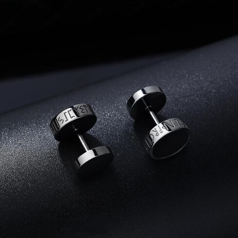 FEEL STYLE 925 الفضة الاسترليني / الفولاذ المقاوم للصدأ فايكنغ رون أقراط للرجال النساء الطبيعية الأسود الجزع شقة الظهر أقراط مجوهرات هدايا هيبوالرجينيك in Kuwait