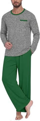 Anyhold Mens Pajama Sets Long Sleeve Pjs Lightweight Sleepwear Comfy Loungewear with Pocket in Saudi Arabia