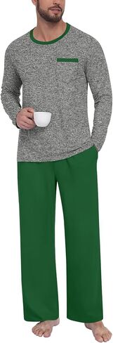 Anyhold Mens Pajama Sets Long Sleeve Pjs Lightweight Sleepwear Comfy Loungewear with Pocket in Saudi Arabia