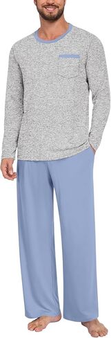 Anyhold Mens Pajama Sets Long Sleeve Pjs Lightweight Sleepwear Comfy Loungewear with Pocket in Saudi Arabia