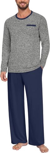 Anyhold Mens Pajama Sets Long Sleeve Pjs Lightweight Sleepwear Comfy Loungewear with Pocket in Saudi Arabia