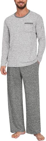 Anyhold Mens Pajama Sets Long Sleeve Pjs Lightweight Sleepwear Comfy Loungewear with Pocket in Saudi Arabia