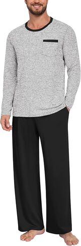 Anyhold Mens Pajama Sets Long Sleeve Pjs Lightweight Sleepwear Comfy Loungewear with Pocket in Saudi Arabia