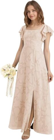 فساتين وصيفة الشرف للصغار بوهو الدانتيل الأزهار كشكش كم زهرة فتاة فستان الزفاف عيد الميلاد حزب أثواب مع الشق in Kuwait