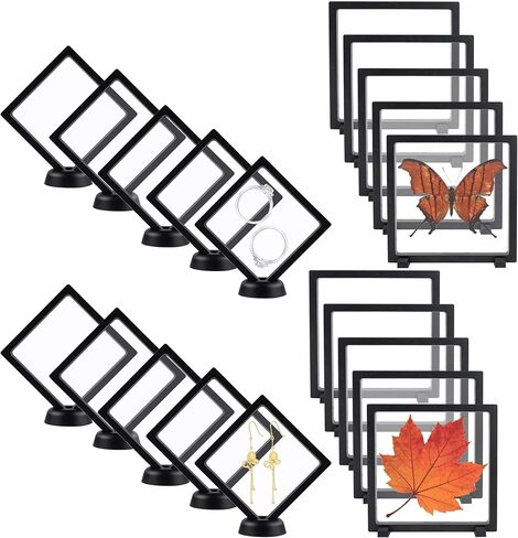 حافظة عرض بإطار عائم مربع ثلاثي الأبعاد مقاس 3.54 بوصة و5.5 بوصة، مجموعة من 20 صندوقًا لتخزين المجوهرات من فيلم PE، وإطارات عرض العملات المعدنية ثلاثية الأبعاد، حافظة شفافة عائمة للدبابيس والميداليات العسكرية والعينات (أسود) in Kuwait