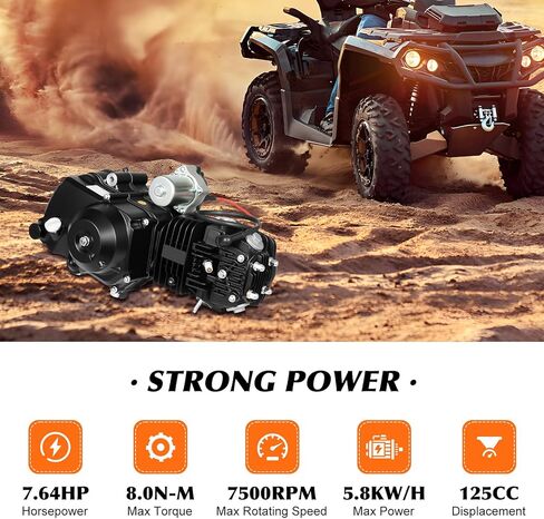 محرك ATV 125cc 7.64HP رباعي الأشواط مع قابض أوتوماتيكي، 7500 دورة في الدقيقة/5.8 كيلووات/ساعة، محرك مركبة Gokart لجميع التضاريس مع ناقل حركة أوتوماتيكي مع عكس، تشغيل كهربائي in Kuwait