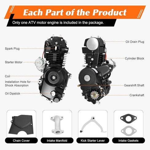 محرك ATV 125cc 7.64HP رباعي الأشواط مع قابض أوتوماتيكي، 7500 دورة في الدقيقة/5.8 كيلووات/ساعة، محرك مركبة Gokart لجميع التضاريس مع ناقل حركة أوتوماتيكي مع عكس، تشغيل كهربائي in Kuwait