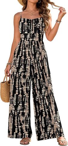 جمبسوت حريمي 2026 حزام سباغيتي غير رسمي واسع الساق سروال طويل ثوب فضفاض قطعة واحدة ملابس الصيف مع جيوب in Kuwait