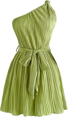 OYOANGLE Women's One Shoulder Overalls Textured Belted Rompers Sleeveless One Piece Outfits in Saudi Arabia