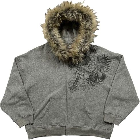 Men's Fur Zip Up Fashion Hoodies Oversize Sweatshirts Y2k Emo Jacket Graphic Vintage Scene Goth Grunge Clothes in Saudi Arabia
