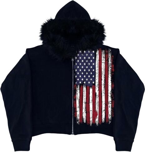 Men's Fur Zip Up Fashion Hoodies Oversize Sweatshirts Y2k Emo Jacket Graphic Vintage Scene Goth Grunge Clothes in Saudi Arabia
