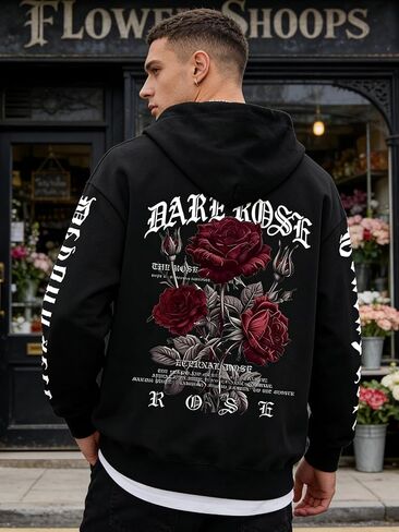 Men Graphic Hoodie, Pullover Fleece Sweatshirt, Casual Hooded Top XS-XXL in Saudi Arabia