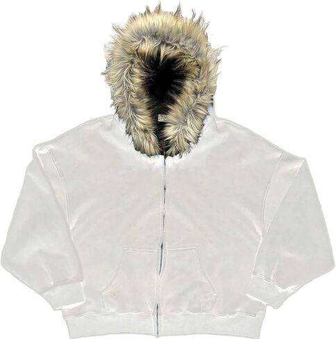Men's Fur Zip Up Fashion Hoodies Oversize Sweatshirts Y2k Emo Jacket Graphic Vintage Scene Goth Grunge Clothes in Saudi Arabia