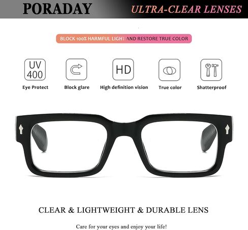 نظارات PORADAY مستطيلة للنساء والرجال نظارات زرقاء فاتحة ونظارات مربعة سوداء in Saudi Arabia