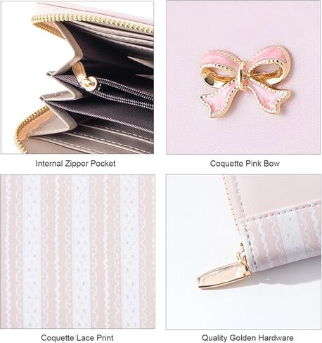 Sunwel Fashion Cute Wallets Girls Coquette Bow Small Wallet Pink Aesthetic with Card Slots ID Window Purse for Women in Saudi Arabia