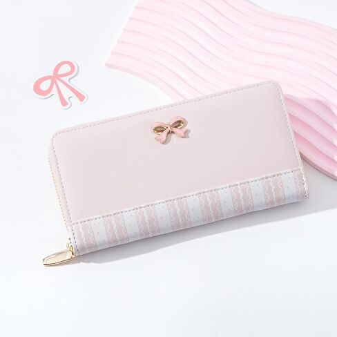 Sunwel Fashion Cute Wallets Girls Coquette Bow Small Wallet Pink Aesthetic with Card Slots ID Window Purse for Women in Saudi Arabia