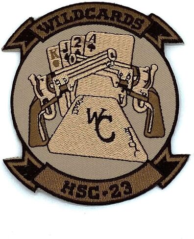 HSC-23 Wildcards Squadron Patch – Subdued Desert Tan & Spice Brown – 4" Tactical Hook and Loop Morale Patch – Navy Helicopter Sea Combat Squadron 23 Deployment Gear in Saudi Arabia
