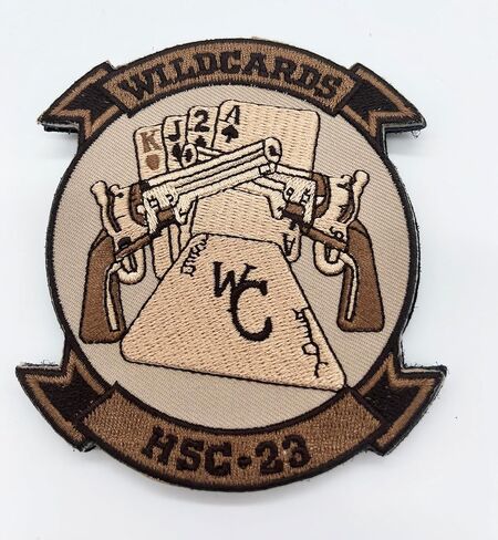 HSC-23 Wildcards Squadron Patch – Subdued Desert Tan & Spice Brown – 4" Tactical Hook and Loop Morale Patch – Navy Helicopter Sea Combat Squadron 23 Deployment Gear in Saudi Arabia