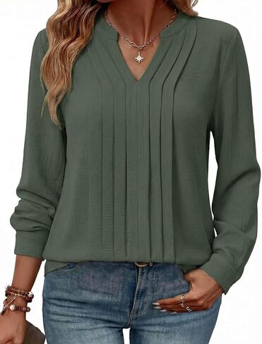 Womens Tops Long Sleeve V Neck Elegant Blouse for Women Dressy Casual Work Shirts 2026 Spring Trendy Clothes in Saudi Arabia