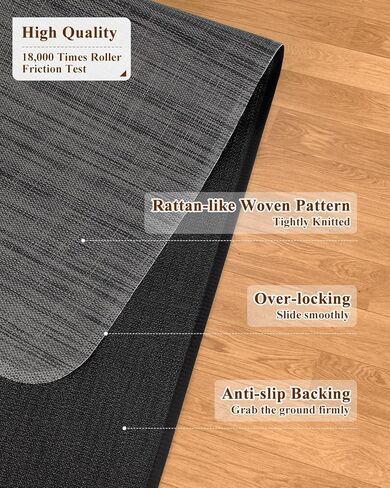 سجادة كرسي مكتب للأرضيات الصلبة، 35.4 بوصة × 47.2 بوصة، سجادة كرسي كمبيوتر مكتبية غير قابلة للانزلاق، سجادة أرضية من البولي فينيل كلوريد للكرسي المتدحرج، سجادة مكتب حامية للأرضية من الخشب/البلاط شديدة التحمل للمكتب المنزلي، أسود in Kuwait
