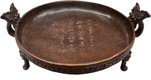 صواني قدم Taotie من النحاس العتيق، حامل أطباق بقاعدة شمعة صغيرة عتيقة للمجوهرات، مثالي للخواتم، ورافعات العرض للحلي والأعمال الفنية الصغيرة in Kuwait