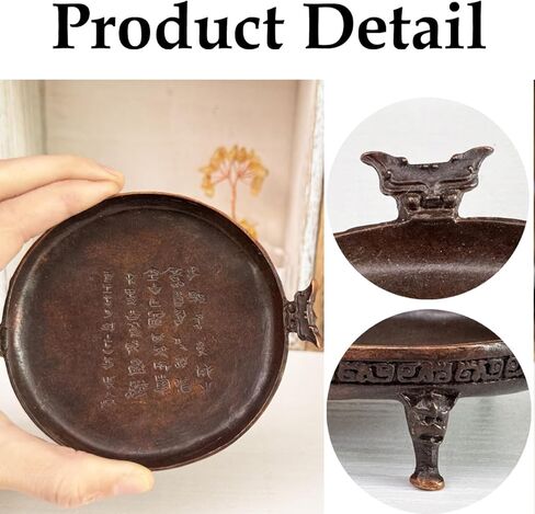 صواني قدم Taotie من النحاس العتيق، حامل أطباق بقاعدة شمعة صغيرة عتيقة للمجوهرات، مثالي للخواتم، ورافعات العرض للحلي والأعمال الفنية الصغيرة in Kuwait