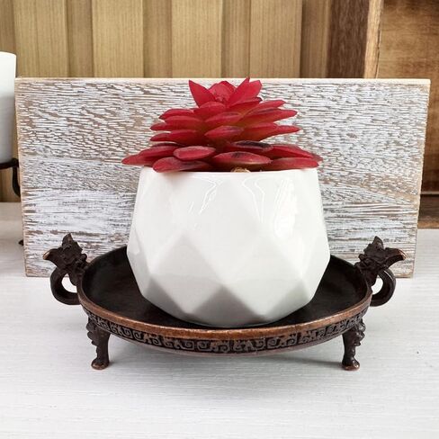 صواني قدم Taotie من النحاس العتيق، حامل أطباق بقاعدة شمعة صغيرة عتيقة للمجوهرات، مثالي للخواتم، ورافعات العرض للحلي والأعمال الفنية الصغيرة in Kuwait