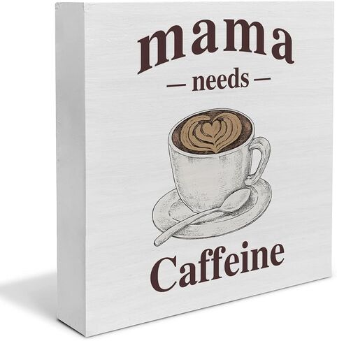 Country Mama Needs Caffeine Wood Box Sign Decor Desk Sign Coffee Caffeine Lover Wooden Box Block Sign Rustic Home Kitchen Shelf Tabletop Wall Decoration in Saudi Arabia