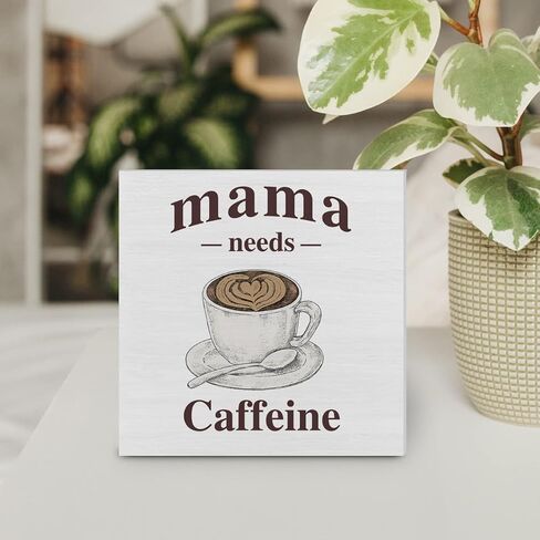 Country Mama Needs Caffeine Wood Box Sign Decor Desk Sign Coffee Caffeine Lover Wooden Box Block Sign Rustic Home Kitchen Shelf Tabletop Wall Decoration in Saudi Arabia