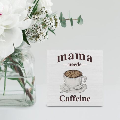 Country Mama Needs Caffeine Wood Box Sign Decor Desk Sign Coffee Caffeine Lover Wooden Box Block Sign Rustic Home Kitchen Shelf Tabletop Wall Decoration in Saudi Arabia