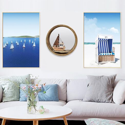 بحري الخشب الجدار الديكور شنقا دائرة مرآة المراكب الشراعية علامة خشبية الإبحار قارب ريفي ديكور المنزل المحيط جدار الفن الشاطئ تحت عنوان زخرفة للباب in Kuwait