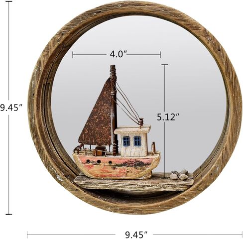 بحري الخشب الجدار الديكور شنقا دائرة مرآة المراكب الشراعية علامة خشبية الإبحار قارب ريفي ديكور المنزل المحيط جدار الفن الشاطئ تحت عنوان زخرفة للباب in Kuwait