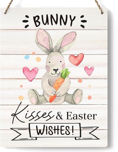 Easter Decorations Door Sign for Home, Bunny Kisses Easter Wishes Hanging Sign for Rustic Farmhouse, Easter Front Door Wall Home Decor 8 X 10 Inch in Saudi Arabia