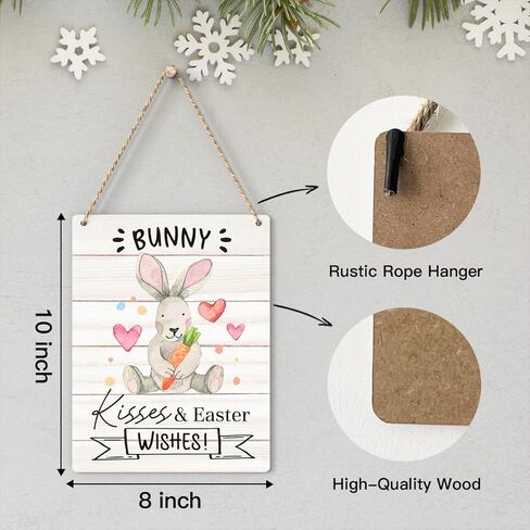Easter Decorations Door Sign for Home, Bunny Kisses Easter Wishes Hanging Sign for Rustic Farmhouse, Easter Front Door Wall Home Decor 8 X 10 Inch in Saudi Arabia