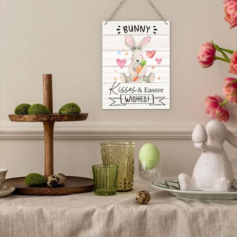 Easter Decorations Door Sign for Home, Bunny Kisses Easter Wishes Hanging Sign for Rustic Farmhouse, Easter Front Door Wall Home Decor 8 X 10 Inch in Saudi Arabia