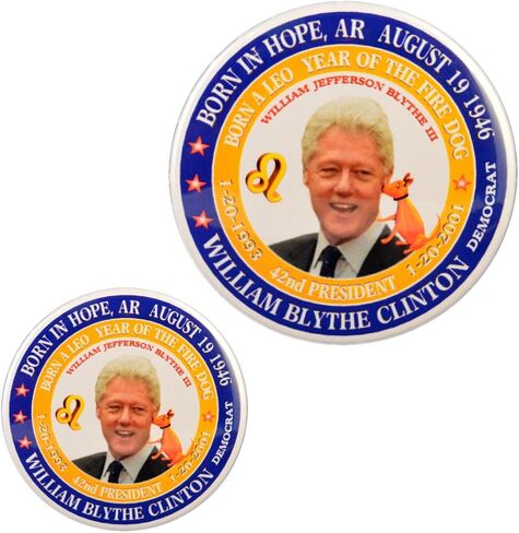 Bill Clinton 3" Magnet + 2.25" Pin Astrology Leo Zodiac Fire Dog 42nd President in Saudi Arabia