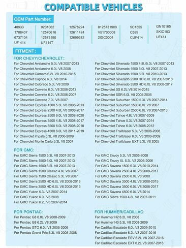 مجموعة من 8 ملفات إشعال UF414 (4.8L 5.3L 6.0L 6.2L) 2005-2020 لسيارة تشيفي سيلفرادو تريل بليزر إكسبريس، لكاديلاك إسكاليد، لبونتياك G8 GTO، لسيارة جي إم سي سييرا يوكون، استبدل # C1512 in Saudi Arabia