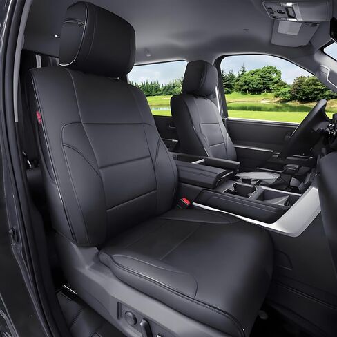 Custom Fit Tundra Seat Covers for Toyota Tundra 2022-2026 CrewMax&Double Cab SR,SR5,Limited Platinum,1794 Edition,TRD Pro,Capstone, Fits Gas & Hybrid, Faux Leather, 2-Row Full Set(Black) in Saudi Arabia