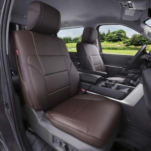 أغطية مقاعد تندرا ملائمة حسب الطلب لسيارة Toyota Tundra 2022-2026 CrewMax&Double Cab SR,SR5، بلاتينيوم محدود، إصدار 1794، TRD Pro، Capstone، يناسب الغاز والهجين، جلد صناعي، مجموعة كاملة من صفين (أسود) in Kuwait