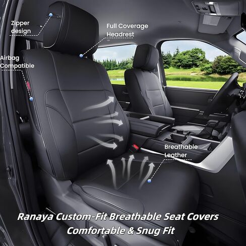 Custom Fit Tundra Seat Covers for Toyota Tundra 2022-2026 CrewMax&Double Cab SR,SR5,Limited Platinum,1794 Edition,TRD Pro,Capstone, Fits Gas & Hybrid, Faux Leather, 2-Row Full Set(Black) in Saudi Arabia