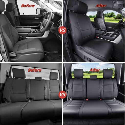 Custom Fit Tundra Seat Covers for Toyota Tundra 2022-2026 CrewMax&Double Cab SR,SR5,Limited Platinum,1794 Edition,TRD Pro,Capstone, Fits Gas & Hybrid, Faux Leather, 2-Row Full Set(Black) in Saudi Arabia