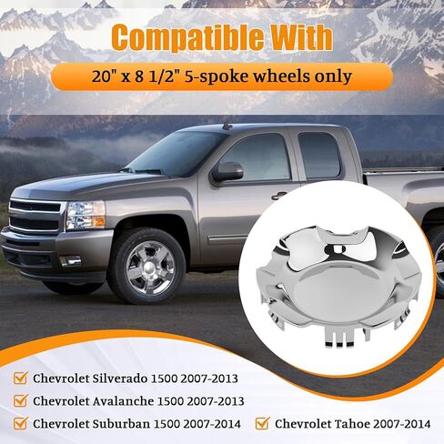 4 Pcs Wheel Center Caps Hubcap Cover, 20" 5-Spoke Wheels Only, Replace for 9596007 9595152, Compatible with Chevrolet Silverado Avalanche 2007-2013 Suburban Tahoe 2007-2014 in Saudi Arabia
