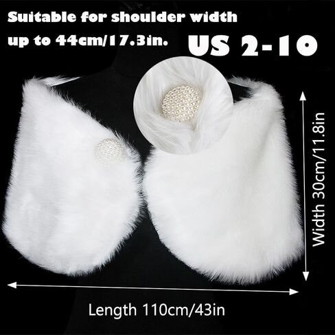 SIQITECHNO Women's Faux Fur Wrap and Shawl Cape with Pearl Brooch 1920s Fur Cover Up for Bridal Wedding Evening Party in Saudi Arabia