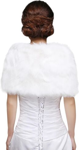 SIQITECHNO Women's Faux Fur Wrap and Shawl Cape with Pearl Brooch 1920s Fur Cover Up for Bridal Wedding Evening Party in Saudi Arabia