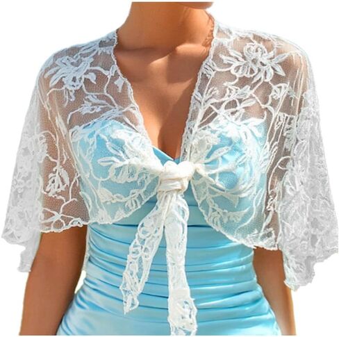 JAKAWIN Lace Shawl Wraps White Bridal Wedding Cape for Women in Saudi Arabia