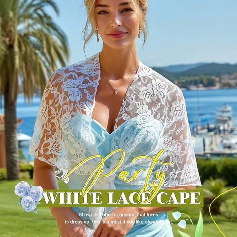JAKAWIN Lace Shawl Wraps White Bridal Wedding Cape for Women in Saudi Arabia