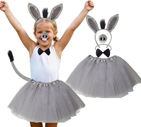 Kirei Sui Kids Animal Donkey Ears Headband Bowtie Tail Nose & Tutu Costume in Kuwait