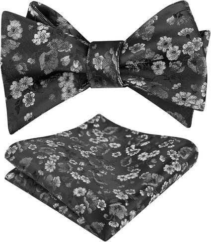 Alizeal Mens 2pcs Self-tied Elegant Floral Pattern Bow Tie with Pocket Square Set for Wedding in Saudi Arabia