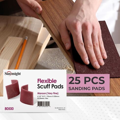وسادات Sunmight Flex Scuff لإعداد الطلاء 4.5 بوصة × 9 بوصة - كستنائي 80500 - أكسيد الألومنيوم - إعداد السطح وقماش الصنفرة - وسادات يدوية للتحضير للسيارات والبحرية والفضاء - 25 وسادة حمراء مرنة in Saudi Arabia